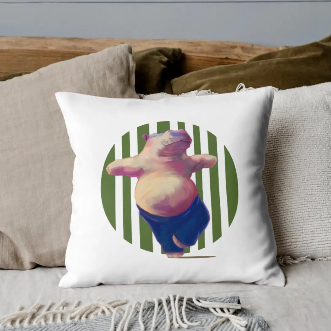 Yoga-Loving Hippo Cushion | Double-Sided Faux Suede for Relaxed Corners