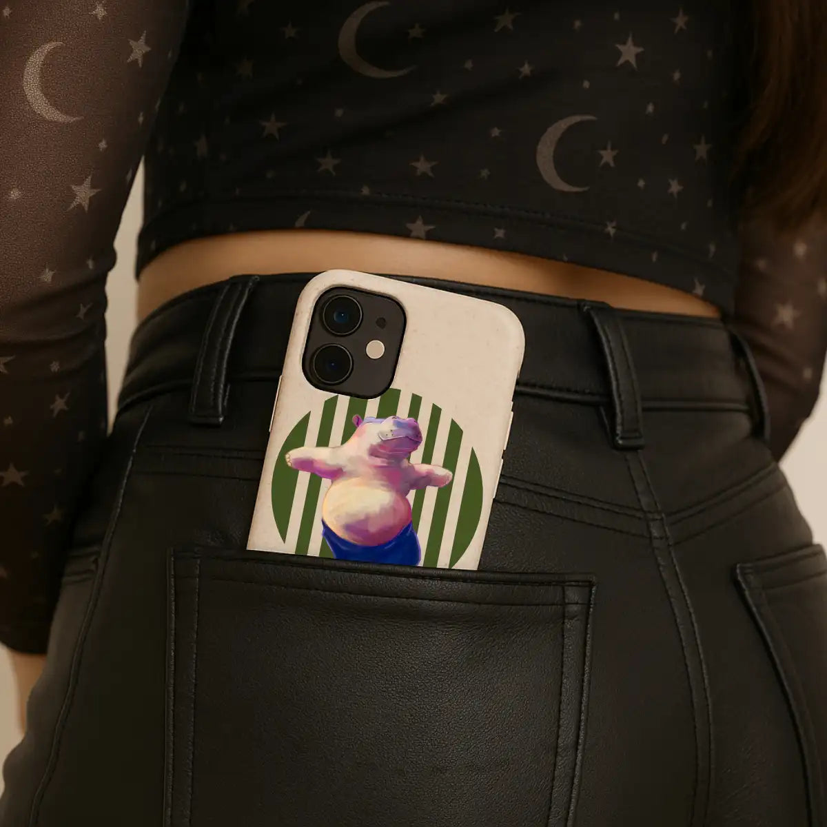 Cute Yoga-Loving Hippo iPhone Case | Sustainable Illustrated Cover for Eco-Conscious Style