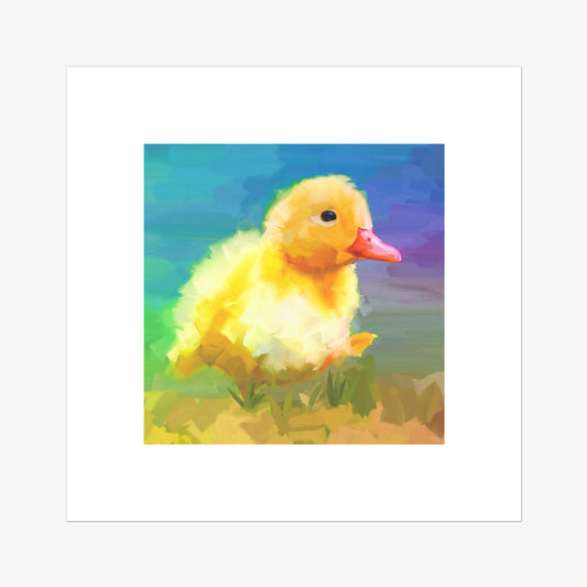 Colorful illustration of a yellow duckling on a white background